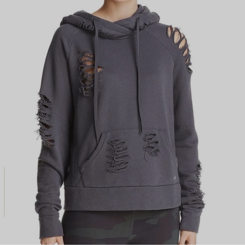 Also Distressed Gray Hoodie